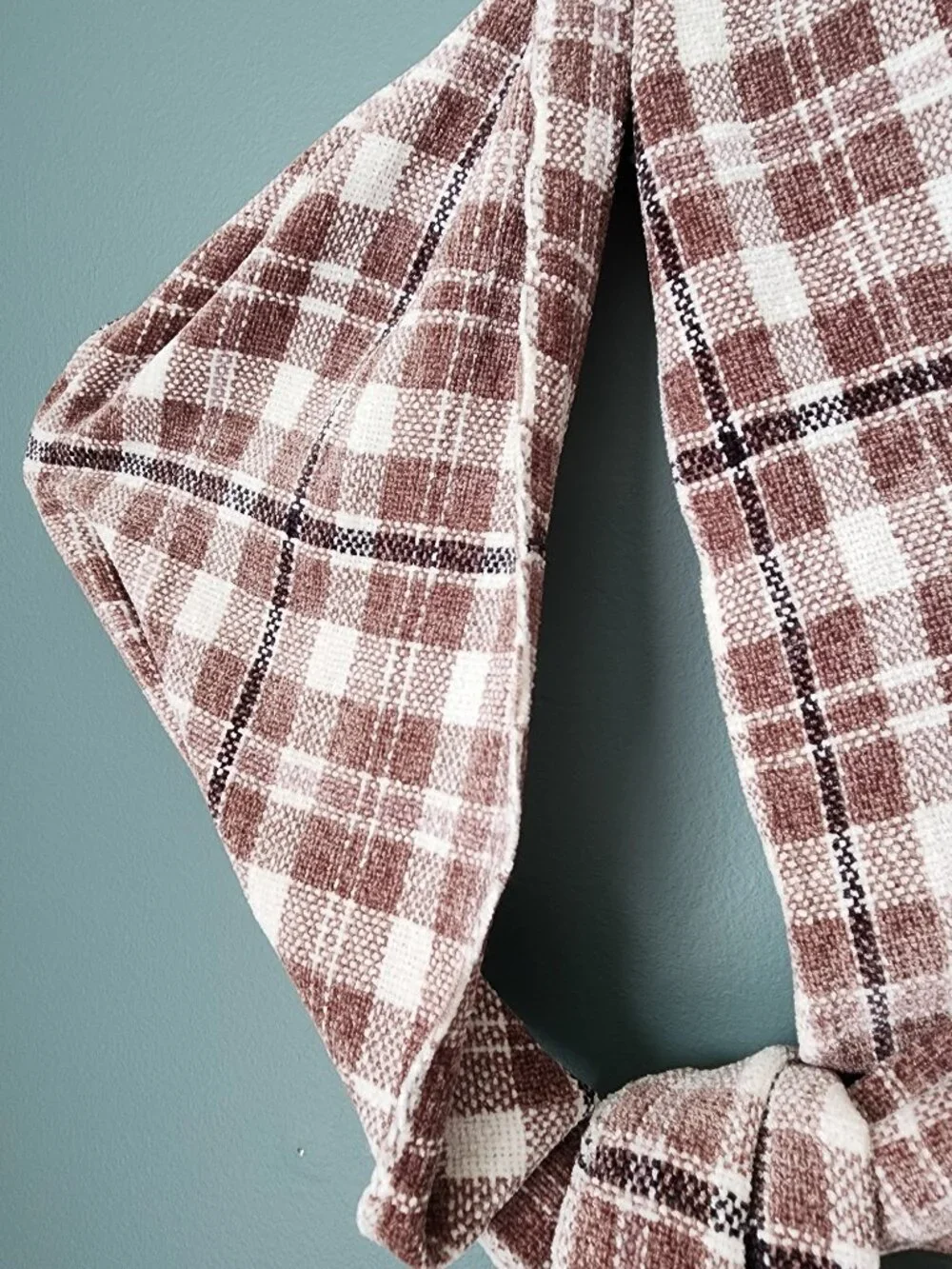 Brown Plaid Fringed Rayon Scarf NWT
